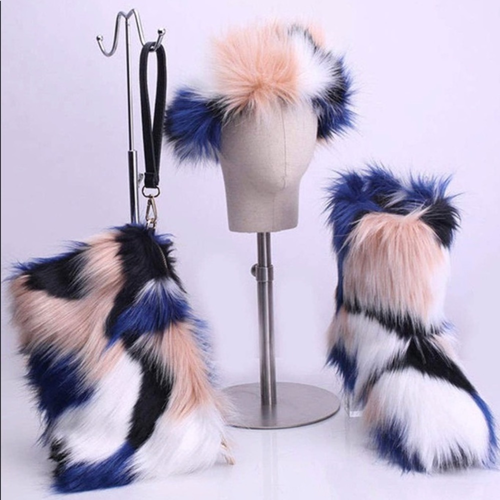 Furry headband, purse and boots